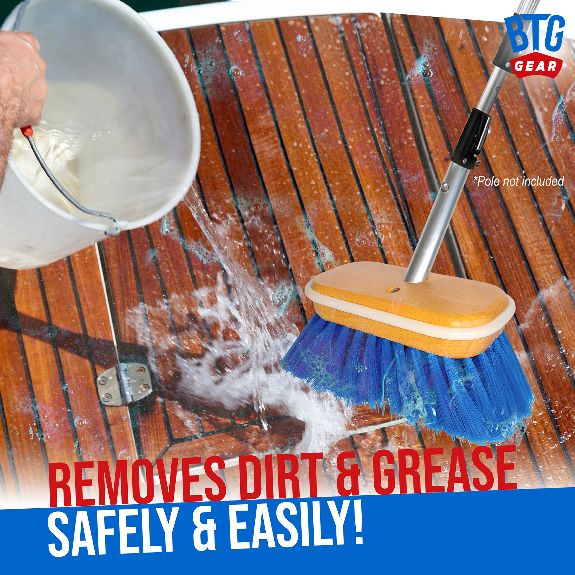 BTG Gear Medium Thickness Snap Button Boat Deck Brush for Cleaning Hull/Railings