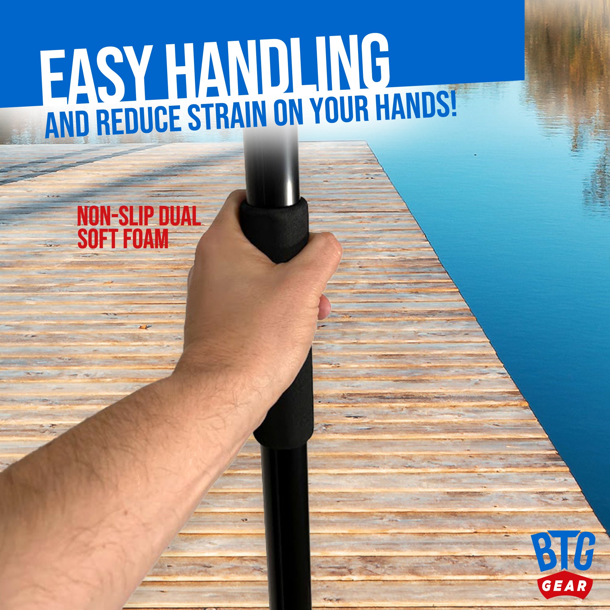BTG GEAR 5' to 8.5' Marine-Grade Telescoping Boat Pole w/Removable Hook for Docking, Floating, Extra-Strong Aluminum, Boats up to 40ft