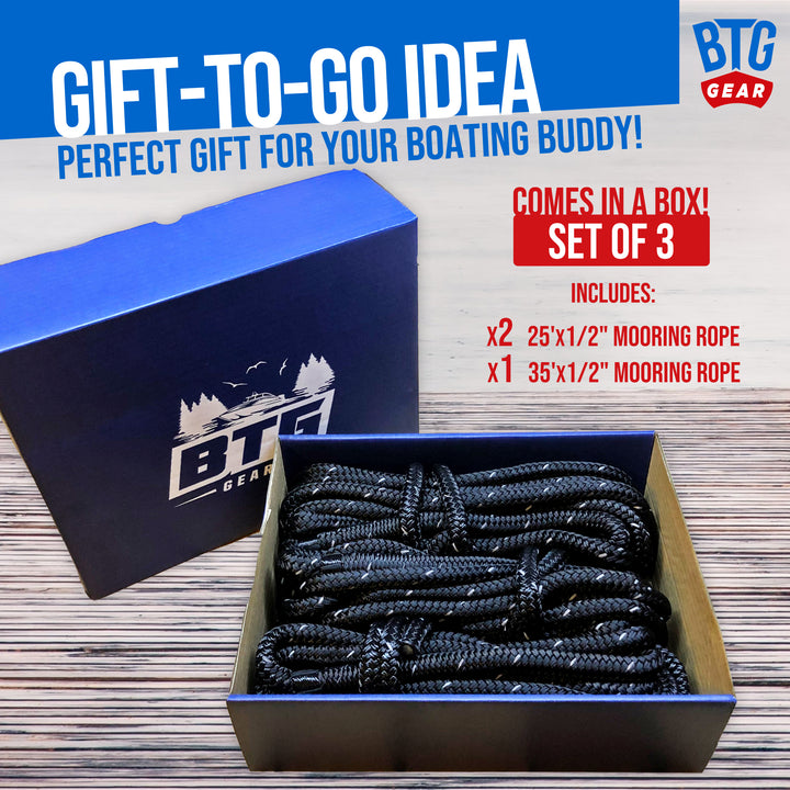 BTG Gear Heavy Duty Marine-Grade Double Braided Reflective Nylon Dock LINE KIT (Three Ropes) - Boats up to 36&