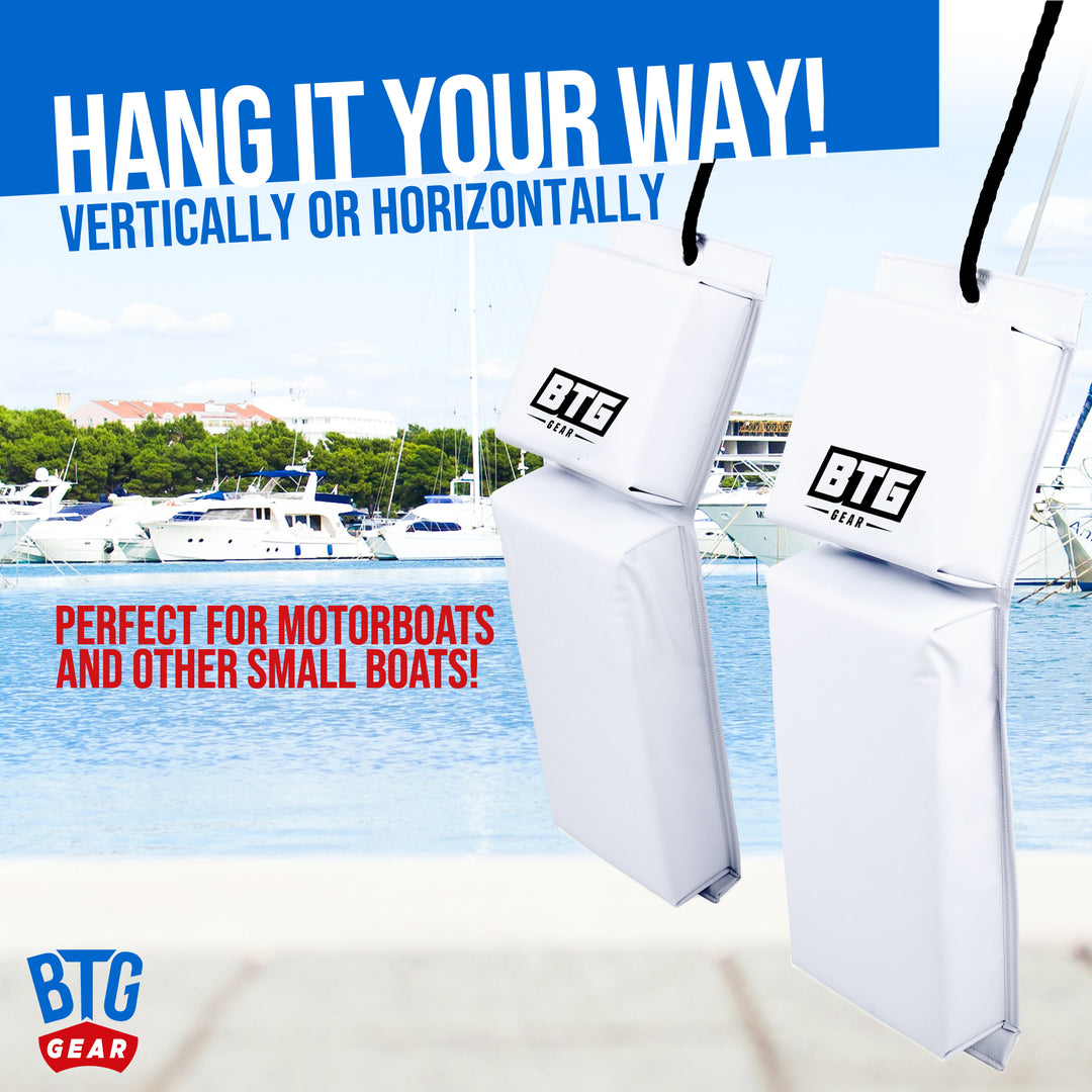 BTG GEAR Pair/Set of 2 (Two) Marine-Grade Vinyl PWC Boat Fenders in White, 18"x6"x2.5" for Jet Ski, Seadoo, Powerboat with 6&