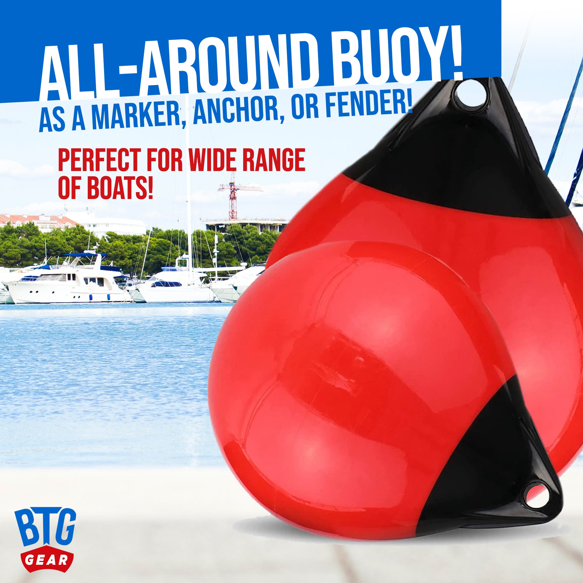BTG Gear 15 x 20 Red Boat Mooring Buoys (Set of Two) Round Inflatable Balls for Docking/Fishing/Crab/etc.