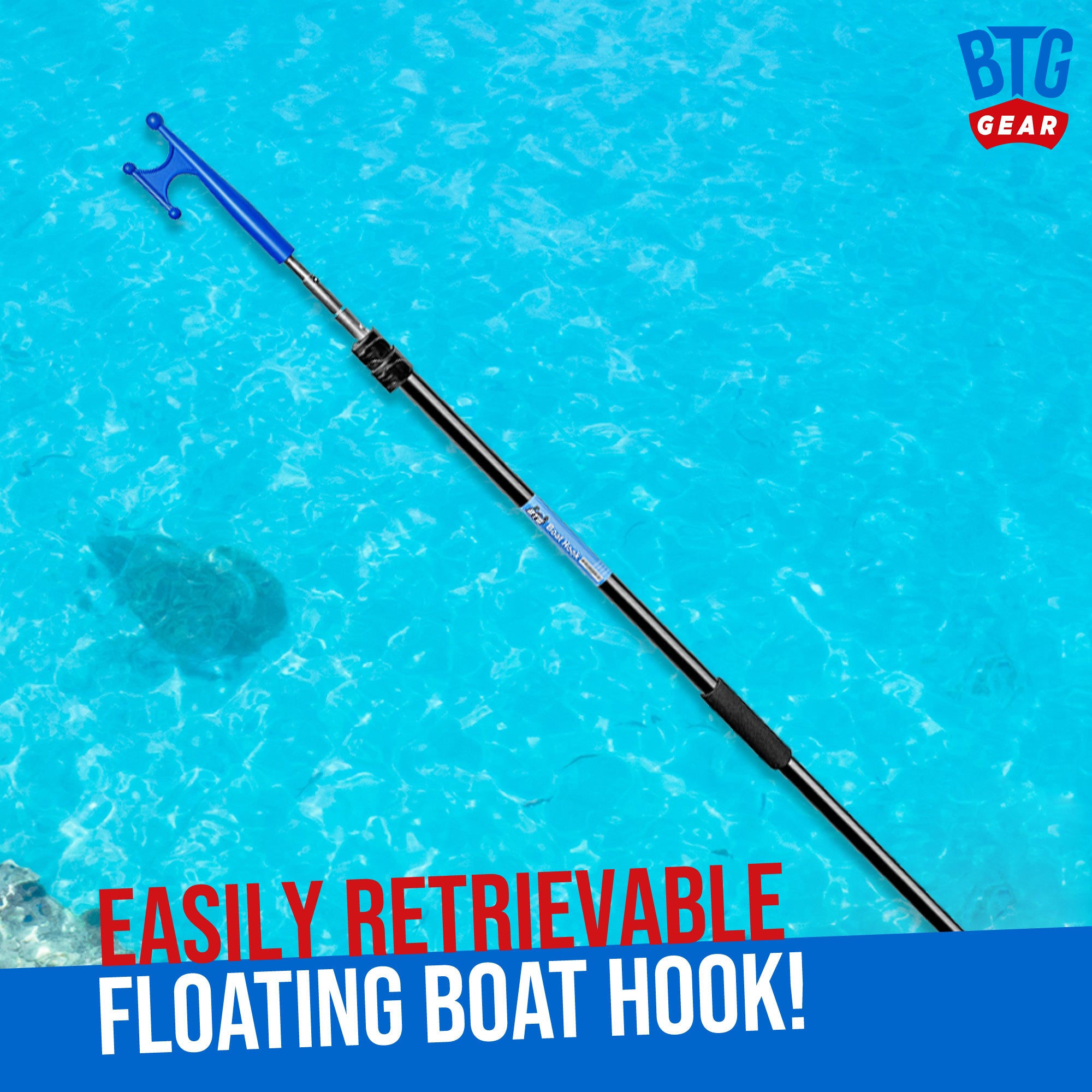 BTG GEAR 5' to 8.5' Marine-Grade Telescoping Boat Pole w/Removable Hook for Docking, Floating, Extra-Strong Aluminum, Boats up to 40ft