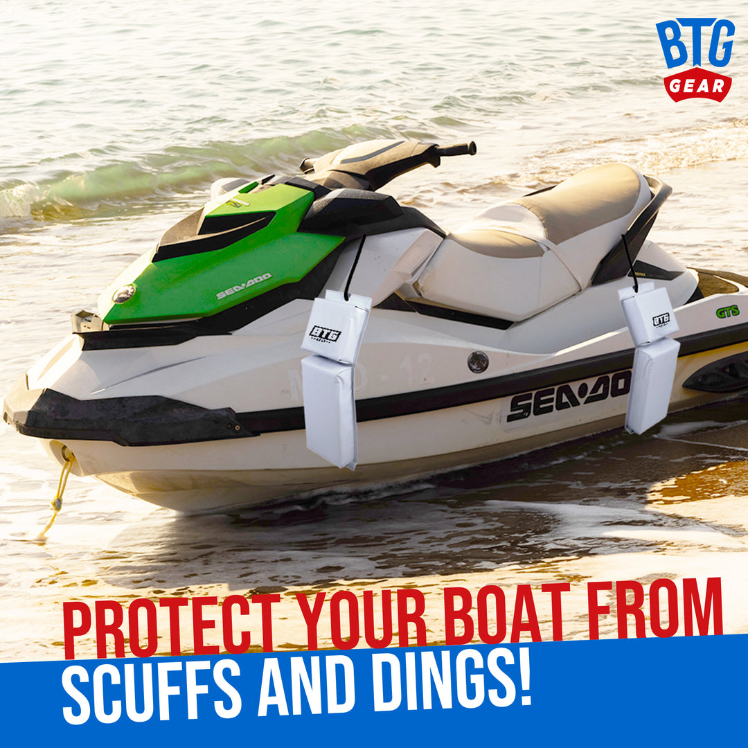 BTG GEAR Pair/Set of 2 (Two) Marine-Grade Vinyl PWC Boat Fenders in White, 18"x6"x2.5" for Jet Ski, Seadoo, Powerboat with 6&