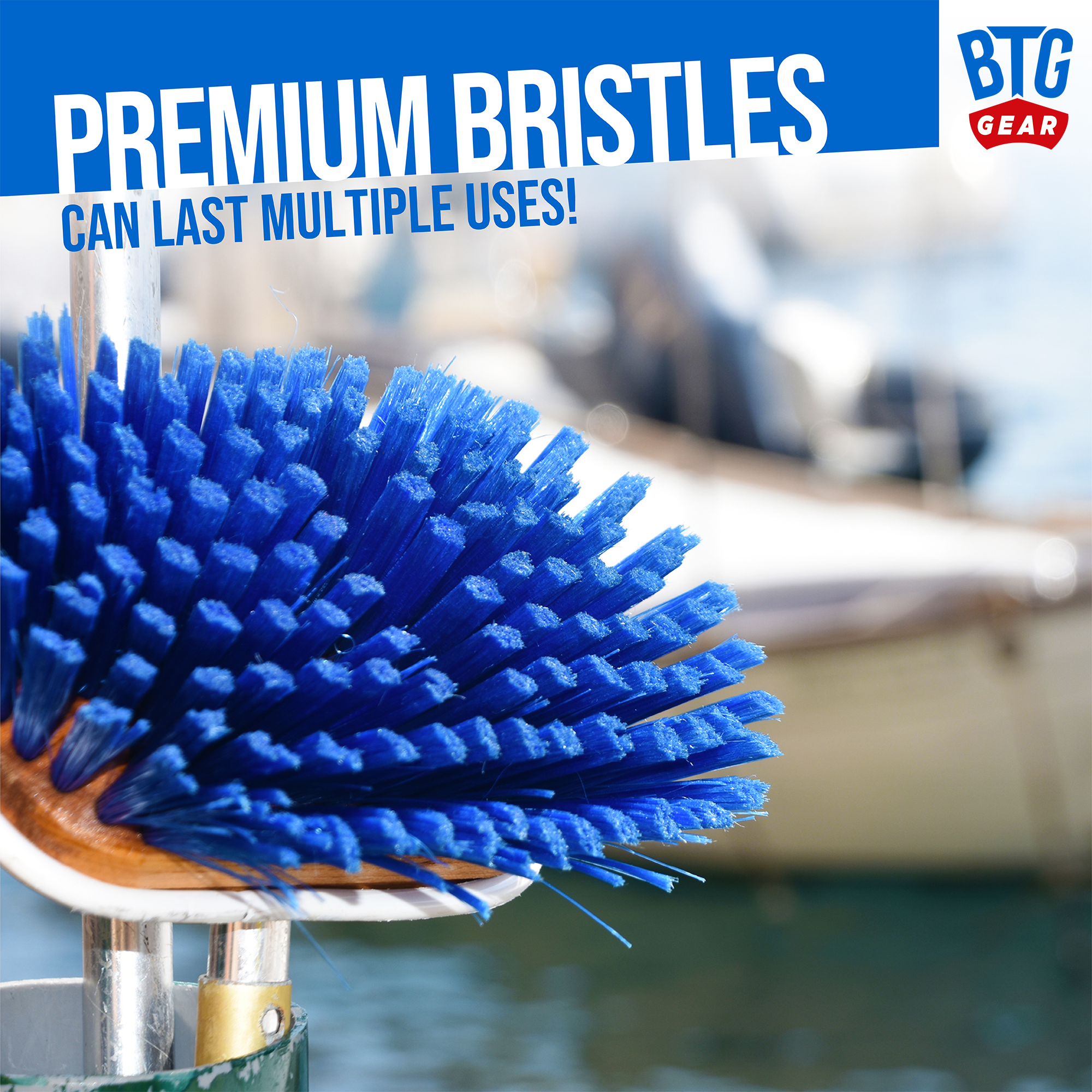 BTG Gear Medium Thickness Snap Button Boat Deck Brush for Cleaning Hull/Railings