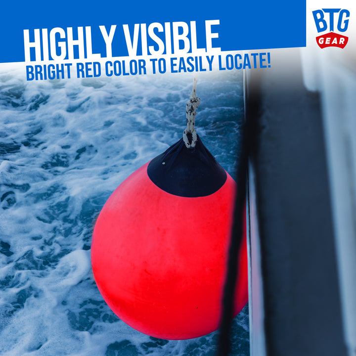 BTG GEAR Pair/Set of 2 (Two) 15" x 20" Red/Black Marine-Grade Vinyl Boat Mooring Buoys, Round Inflatable Balls for Docking/Fishing/Crab/etc